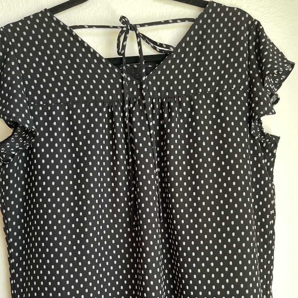 LOFT Black Polka Dot Flutter Sleeve Blouse - Picture 5 of 9